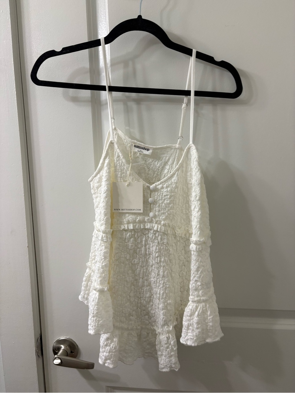 mittoshop White Textured Ruffle Tank Top